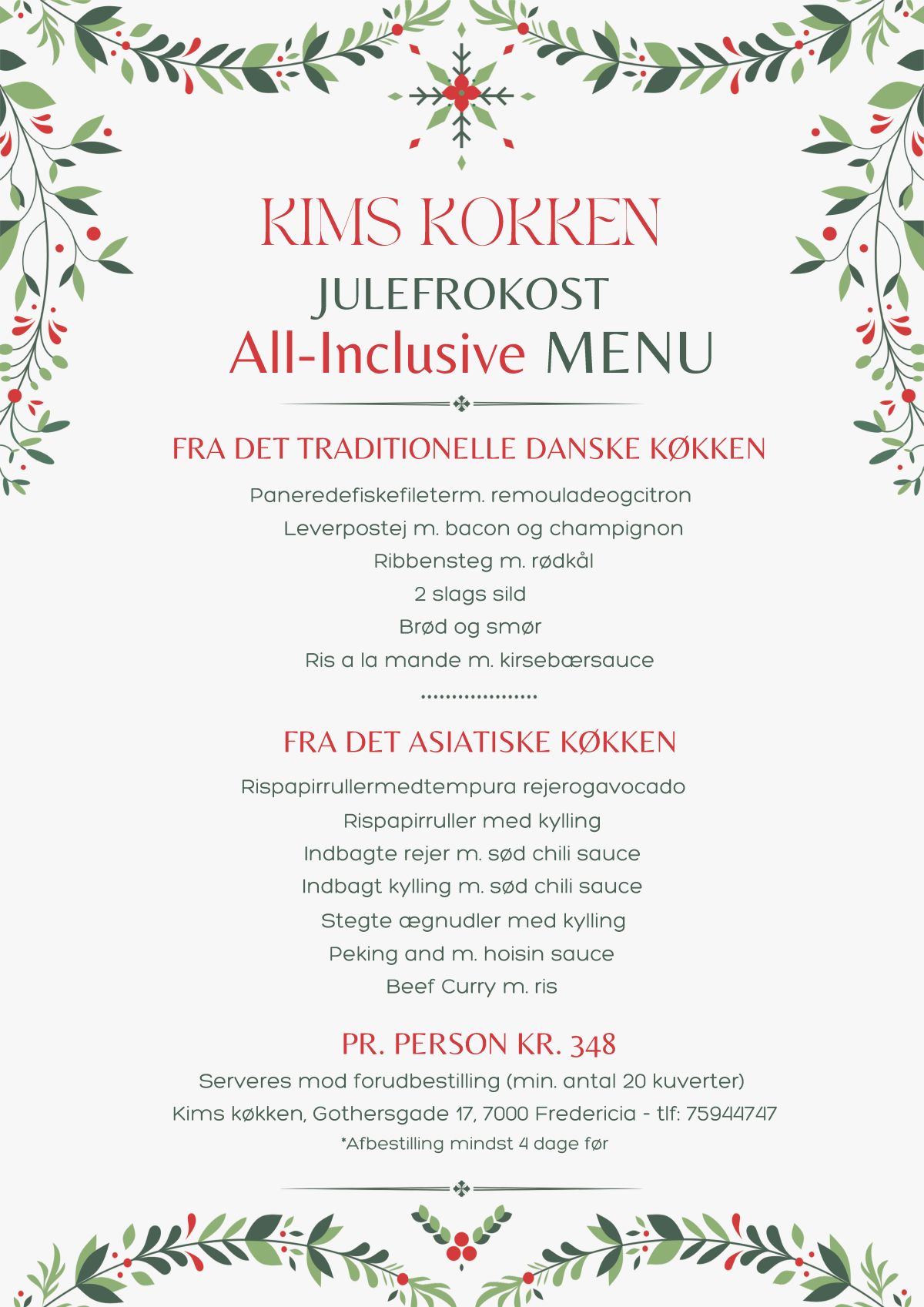 Kims K&oslash;kken Julefrokost Menu 2026
